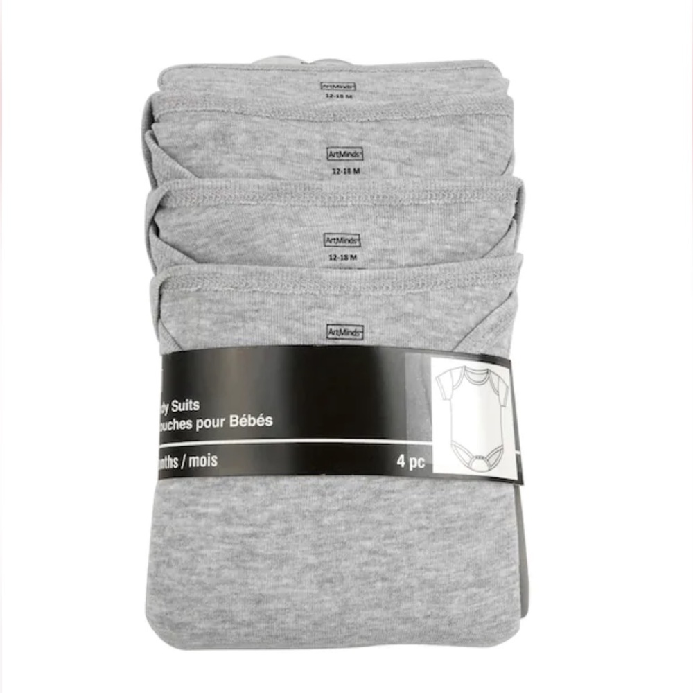 Set of 4 Baby Bodysuits by ArtMinds Color gray